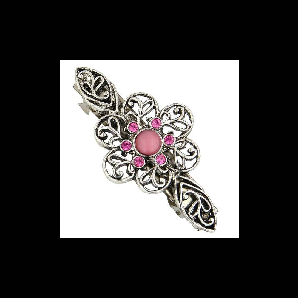 1928 Jewelry Rose Pink Crystal Flower Bar Hair Barrette