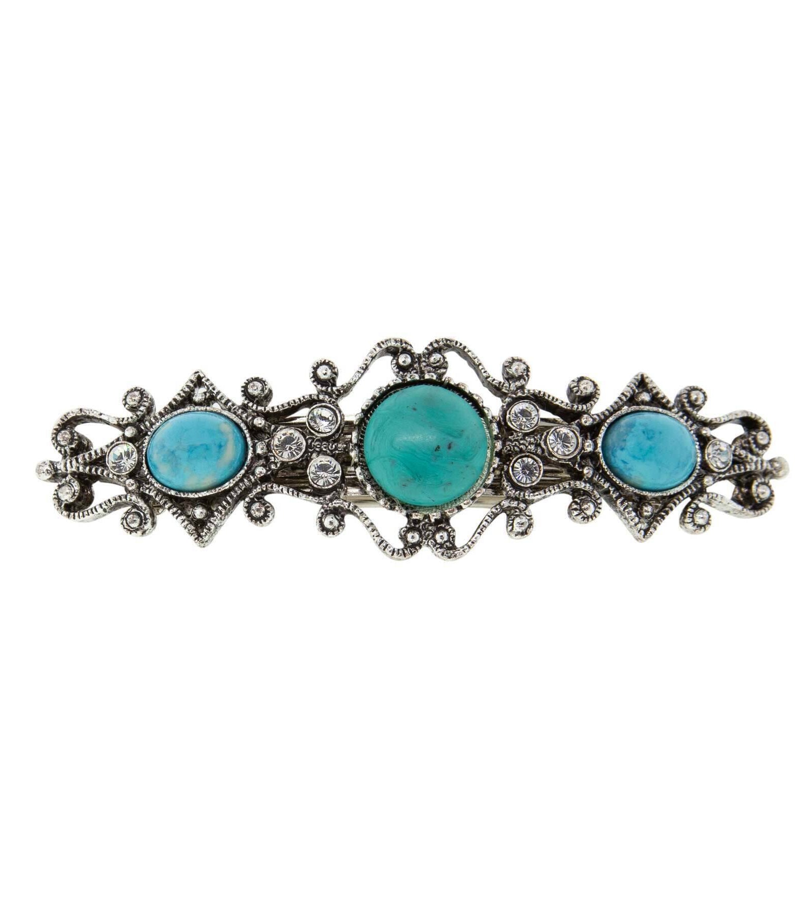 1928 Jewelry Turquoise Color Stones Crystal Hair Barrette