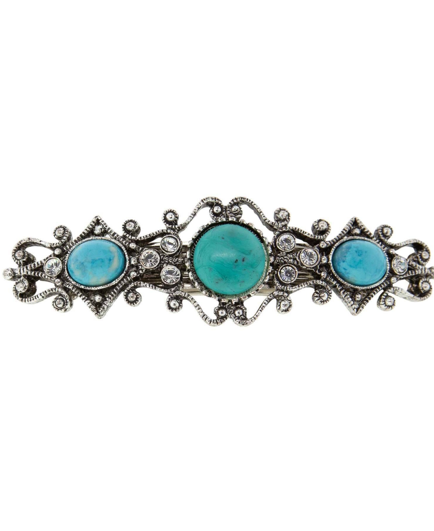1928 Jewelry Turquoise Color Stones Crystal Hair Barrette