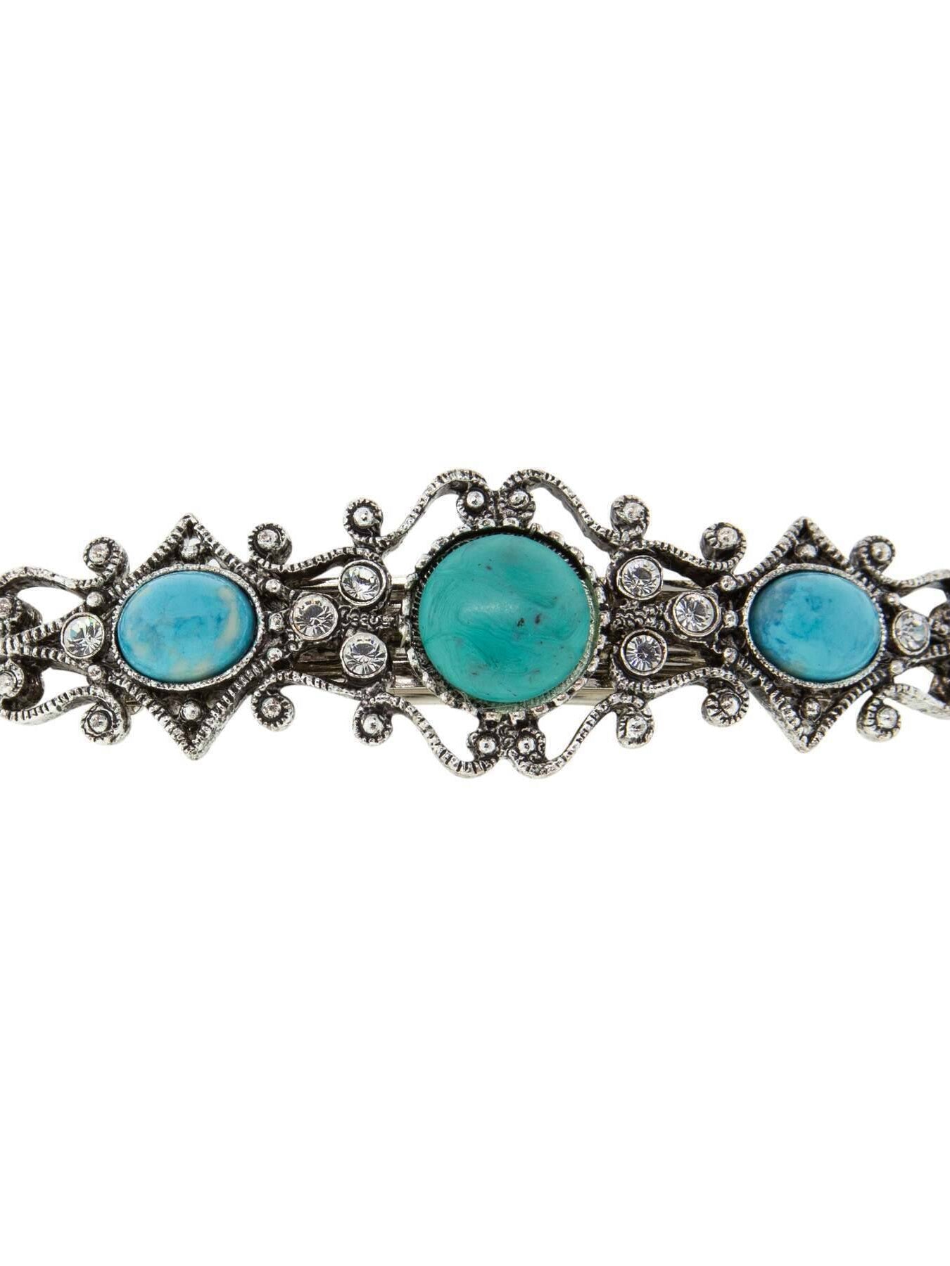 1928 Jewelry Turquoise Color Stones Crystal Hair Barrette