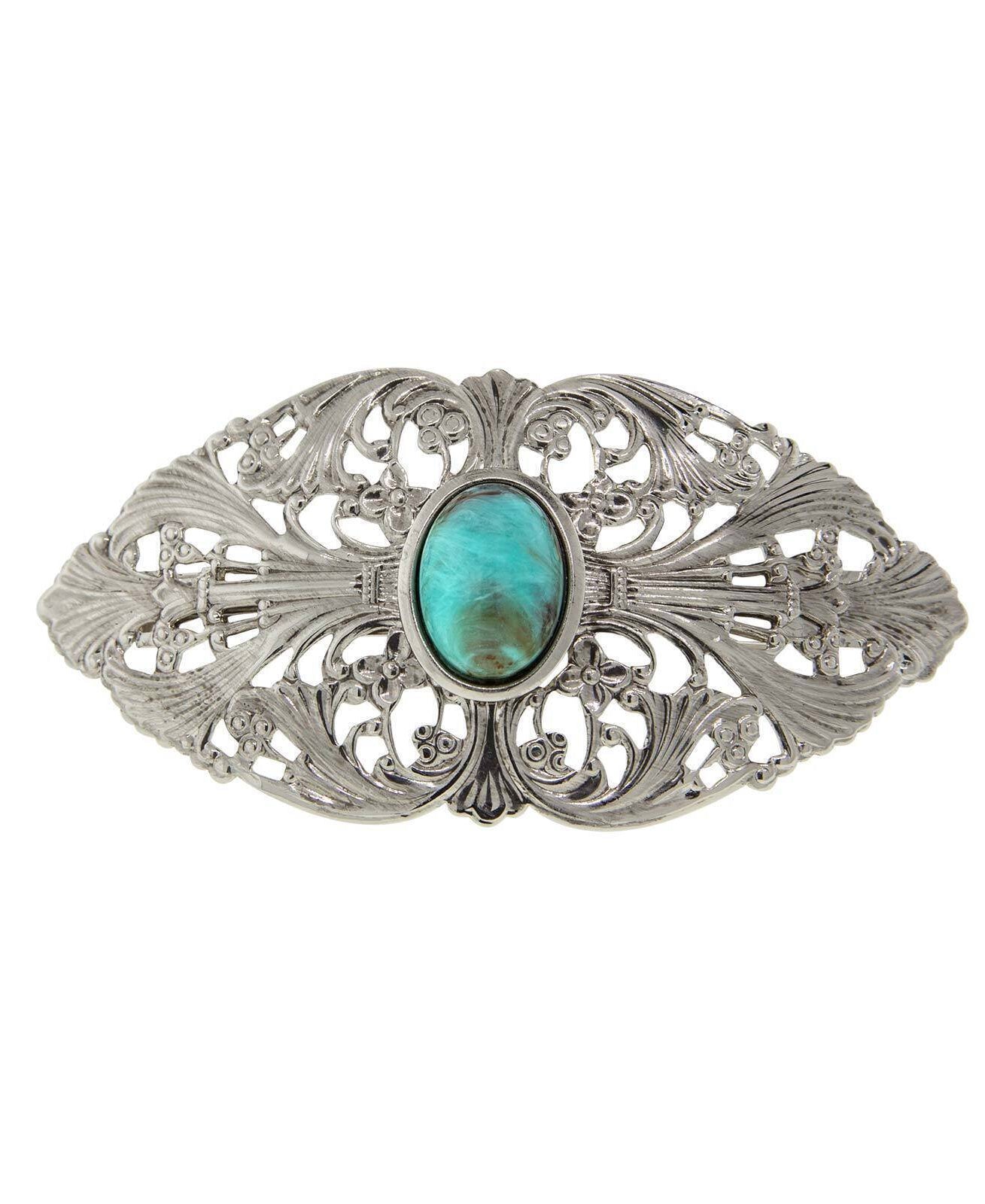 1928 Jewelry Oval Turquoise Color Oval Stone Large Hair Barrette