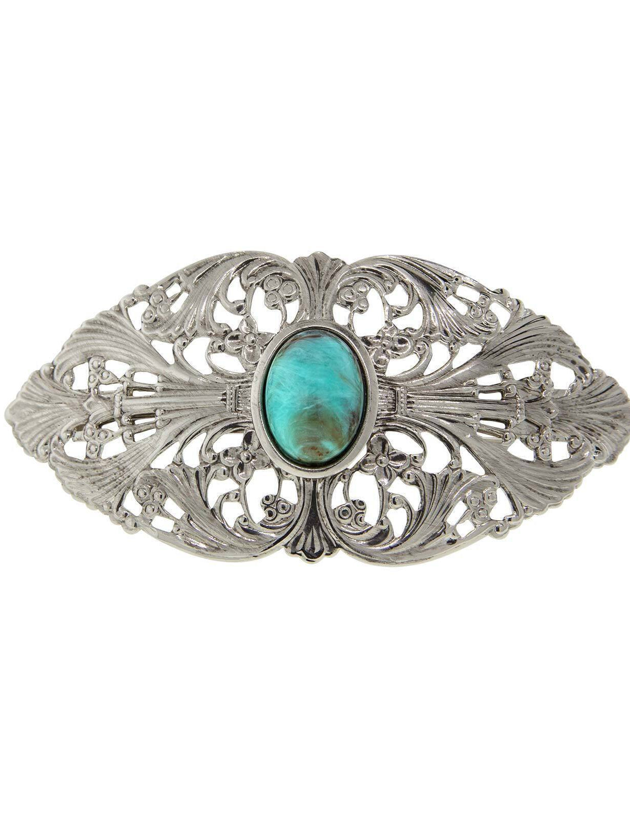 1928 Jewelry Oval Turquoise Color Oval Stone Large Hair Barrette