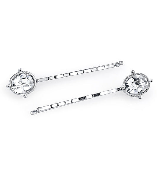 1928 Bridal Clear Crystal Oval Bobby Pin Set