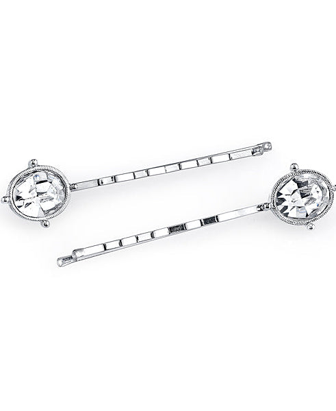 1928 Bridal Clear Crystal Oval Bobby Pin Set