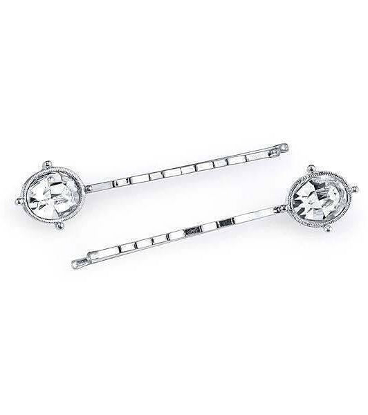 1928 Bridal Clear Crystal Oval Bobby Pin Set