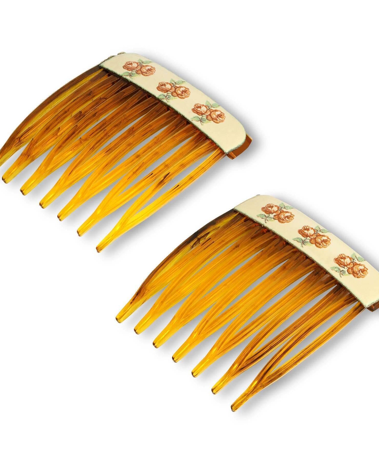 1928 Jewelry Brown Tortoise Floral Decal Hair Comb Set
