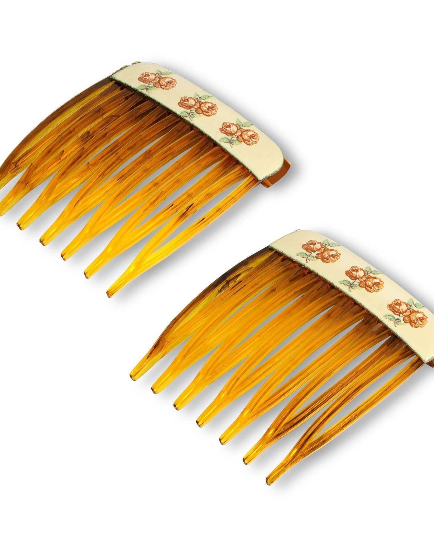 1928 Jewelry Brown Tortoise Floral Decal Hair Comb Set