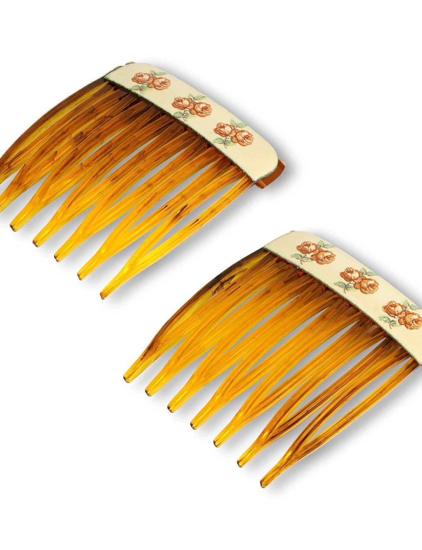 1928 Jewelry Brown Tortoise Floral Decal Hair Comb Set