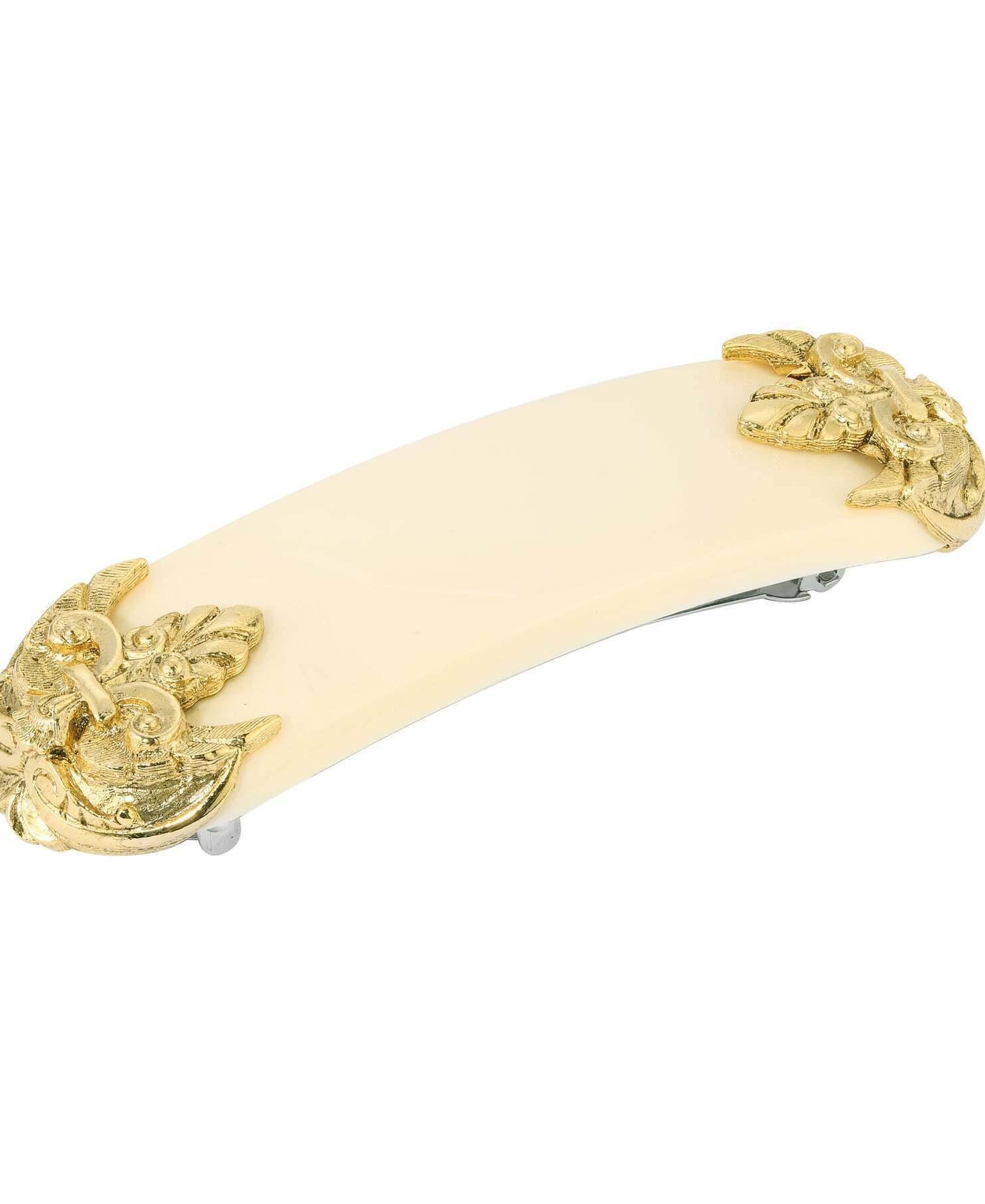 1928 Jewelry Oval Ivory Fleur de Lis Hair Barrette