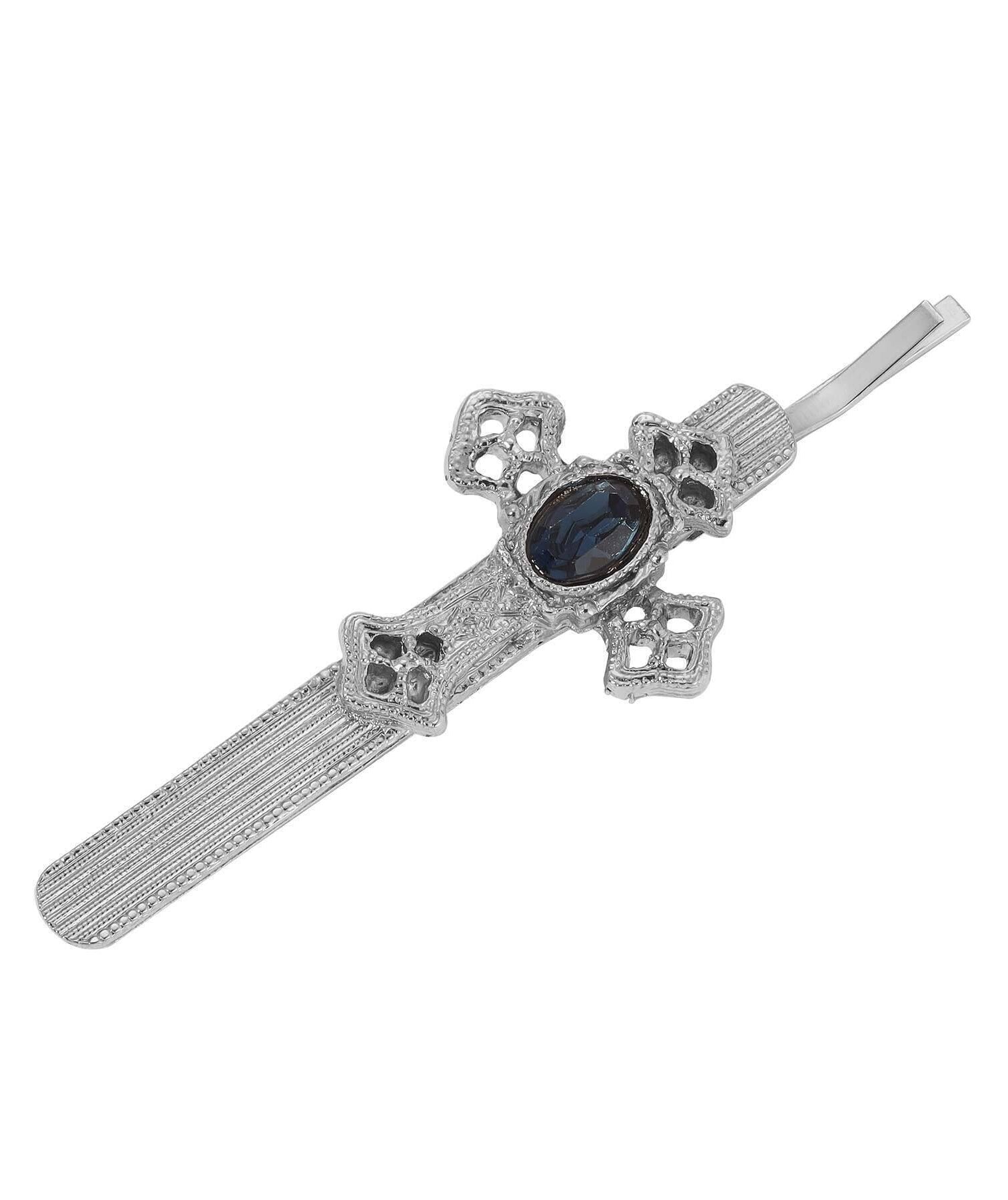 1928 Jewelry Oval Glass Crystal Cross Bobby Pin