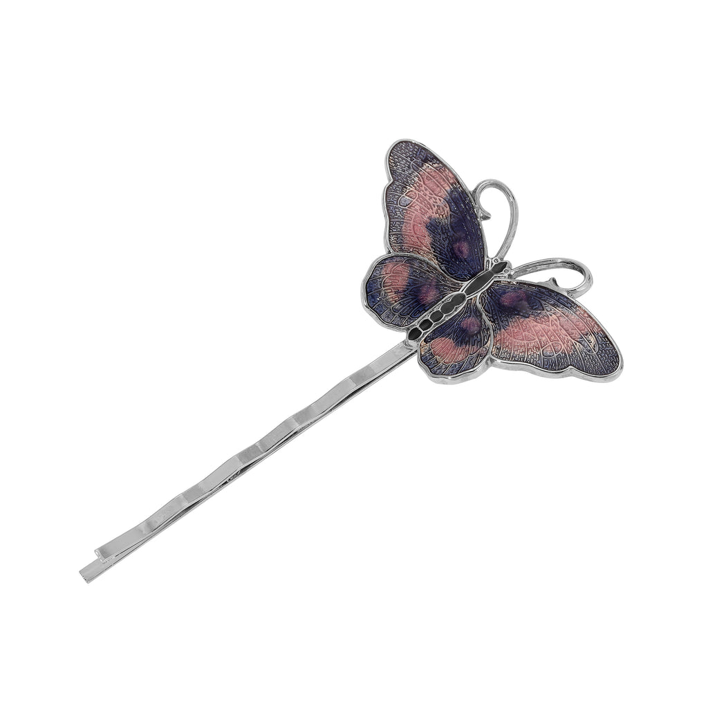 1928 Jewelry Dark Navy Blue & Pink Butterfly Bobby Pin