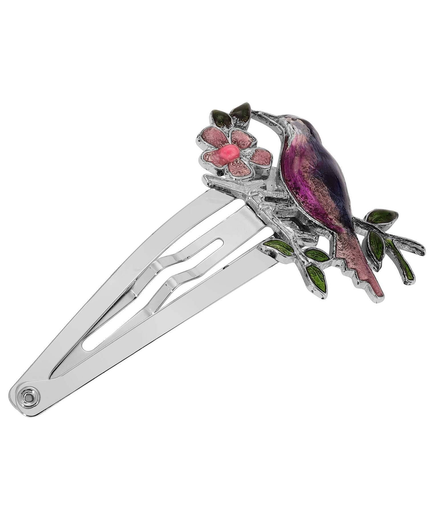 1928 Jewelry Multicolor Perched Bird & Flower Snap Hair Clip