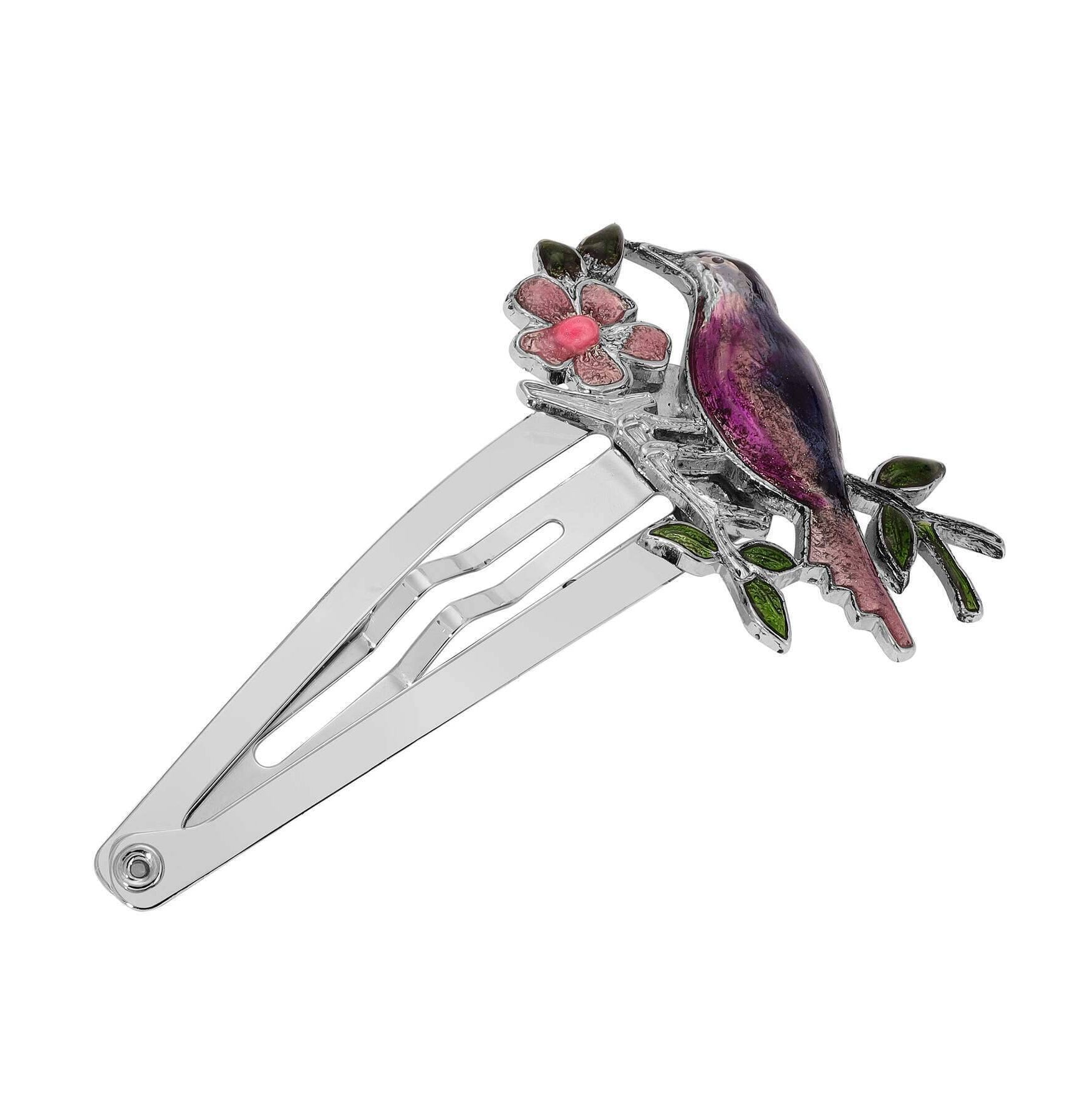 1928 Jewelry Multicolor Perched Bird & Flower Snap Hair Clip