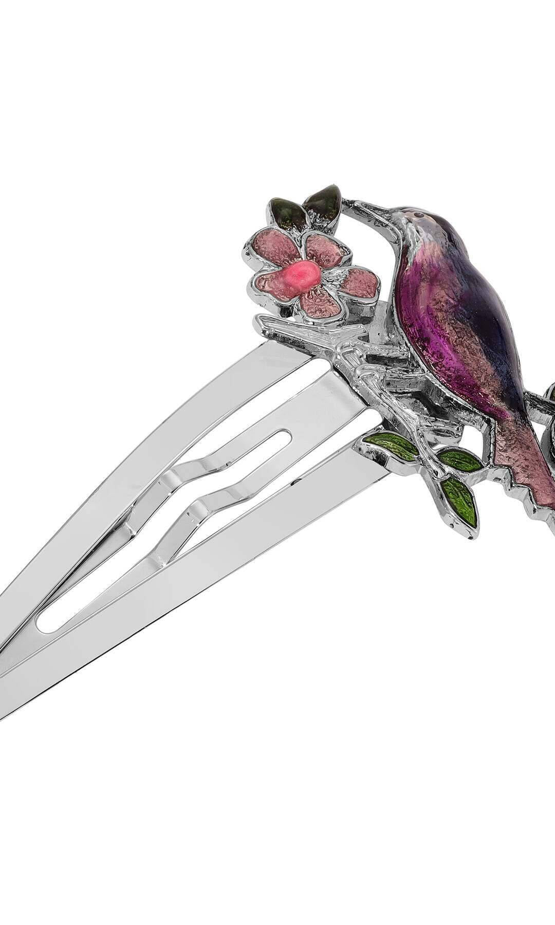 1928 Jewelry Multicolor Perched Bird & Flower Snap Hair Clip