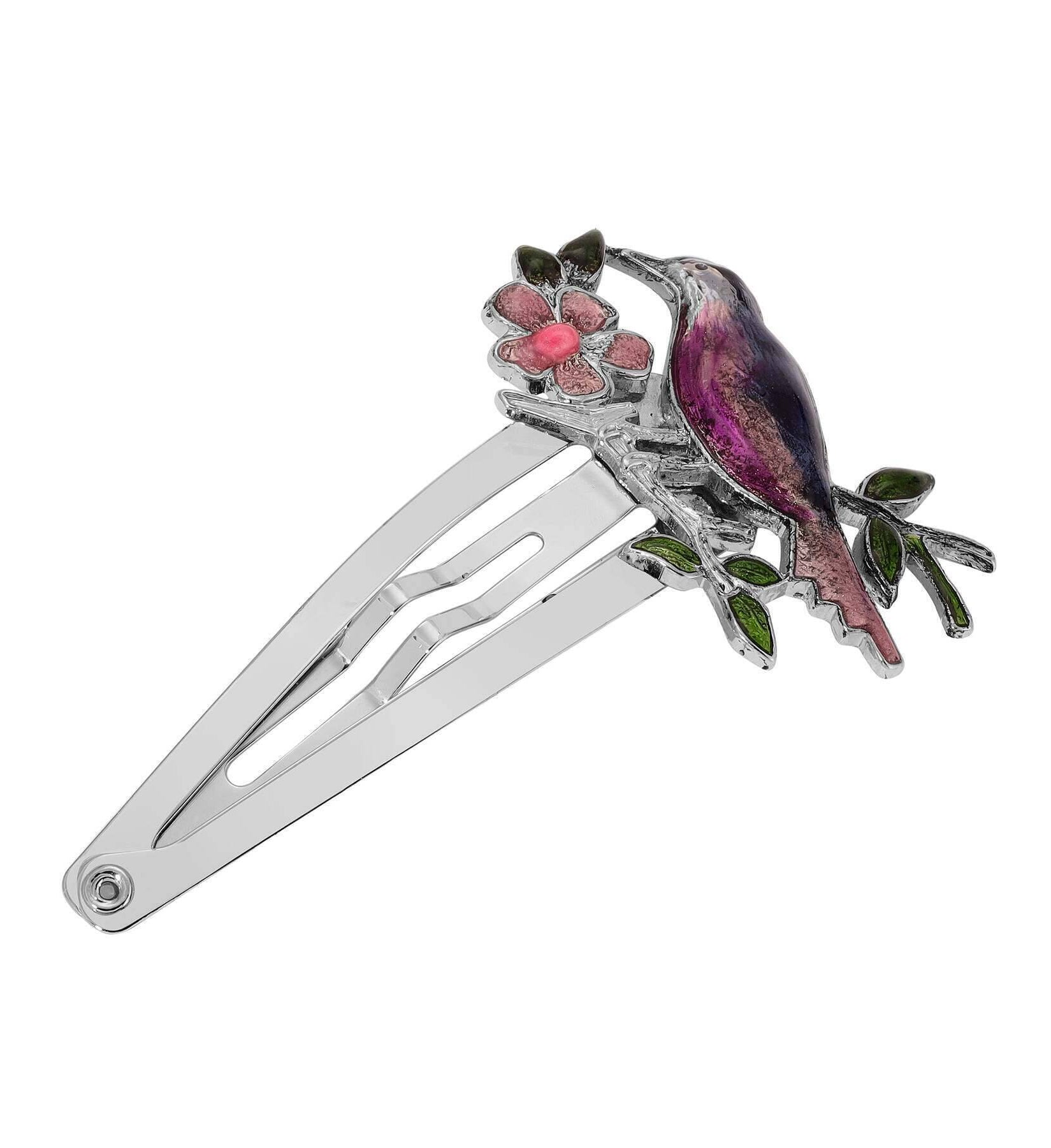 1928 Jewelry Multicolor Perched Bird & Flower Snap Hair Clip