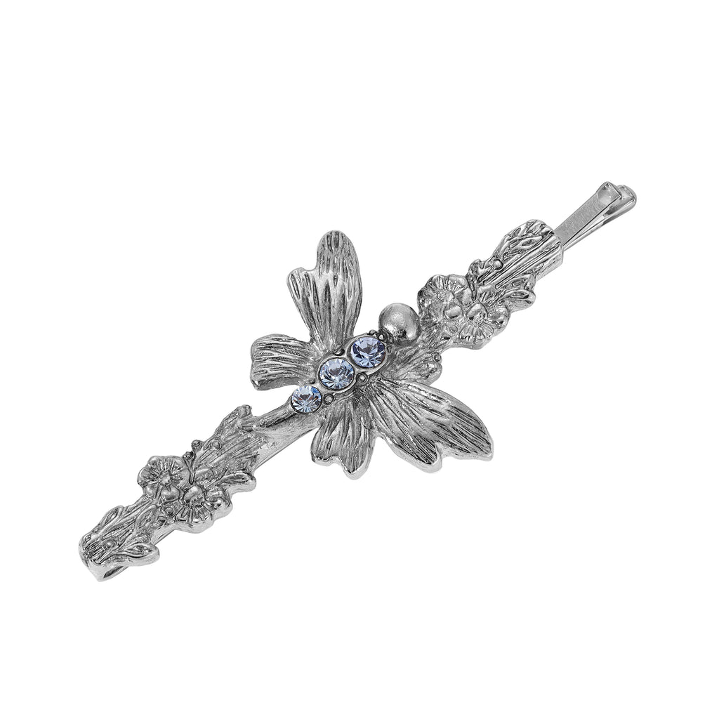 1928 Jewelry Light Sapphire Blue Crystal Butterfly Flower Bobby Pin