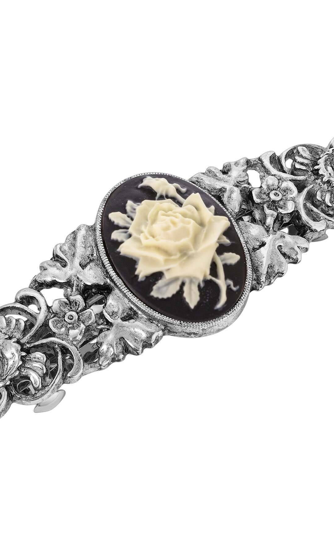 1928 Jewelry Crowned Princess Floral Cameo Hair Barrette