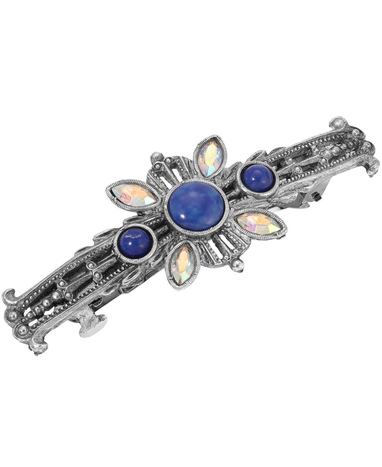 1928 Jewelry Blue Lapis Stone & AB Crystal Hair Barrette