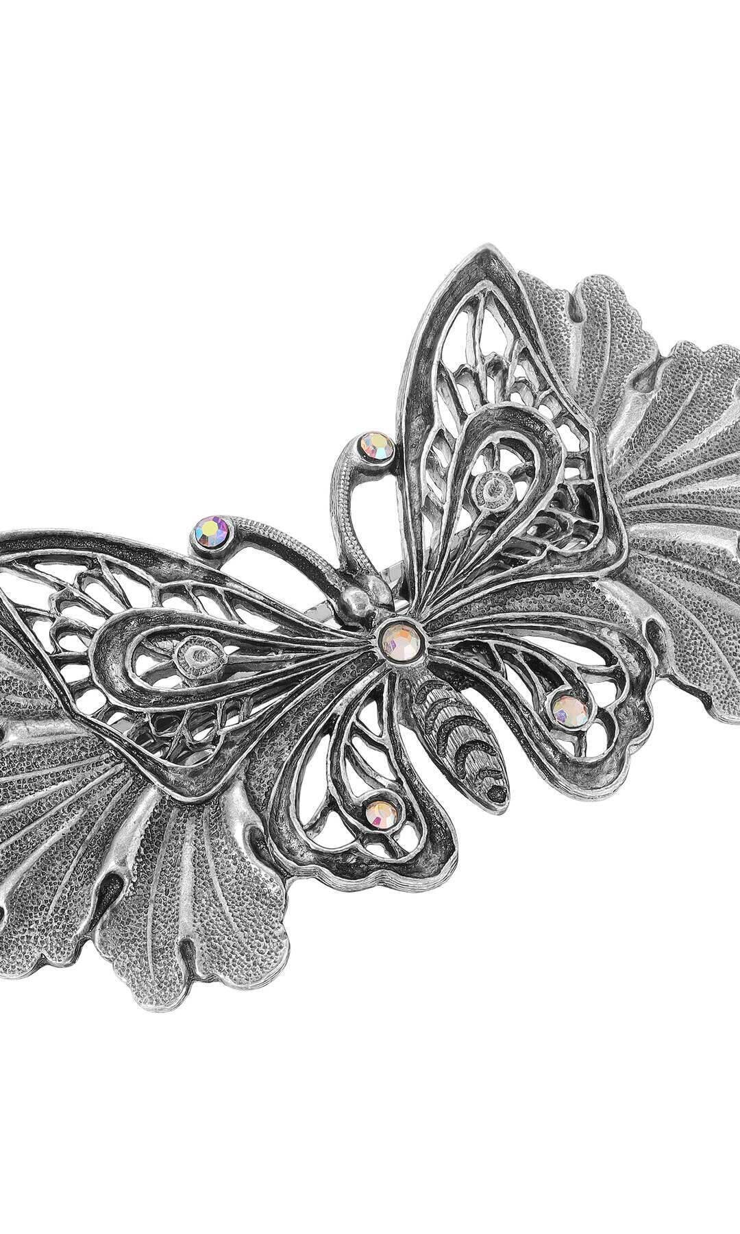 1928 Jewelry Butterfly On Leaf AB Crystal Hair Barrette