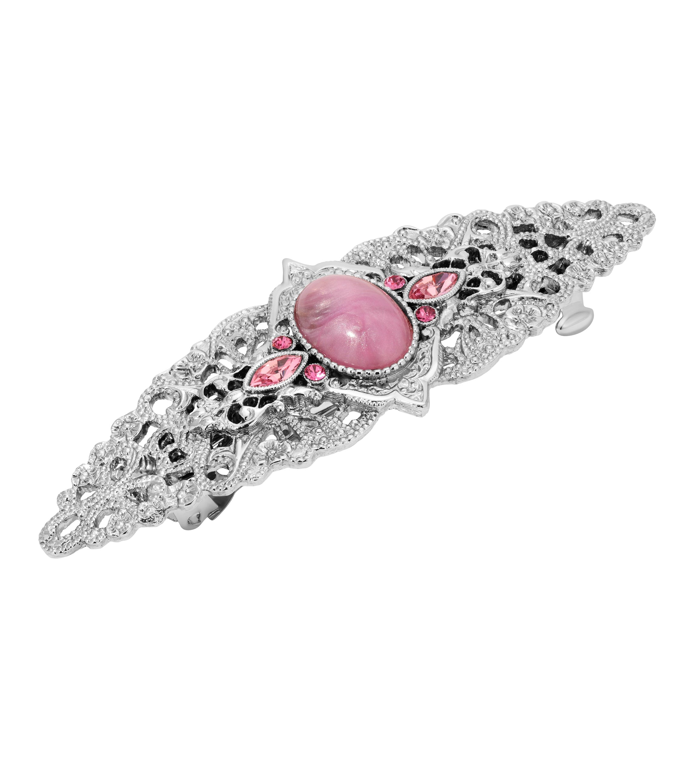 1928 Jewelry Roseate Paradise Oval Coral Quartz Stone Filigree Hair Barrette