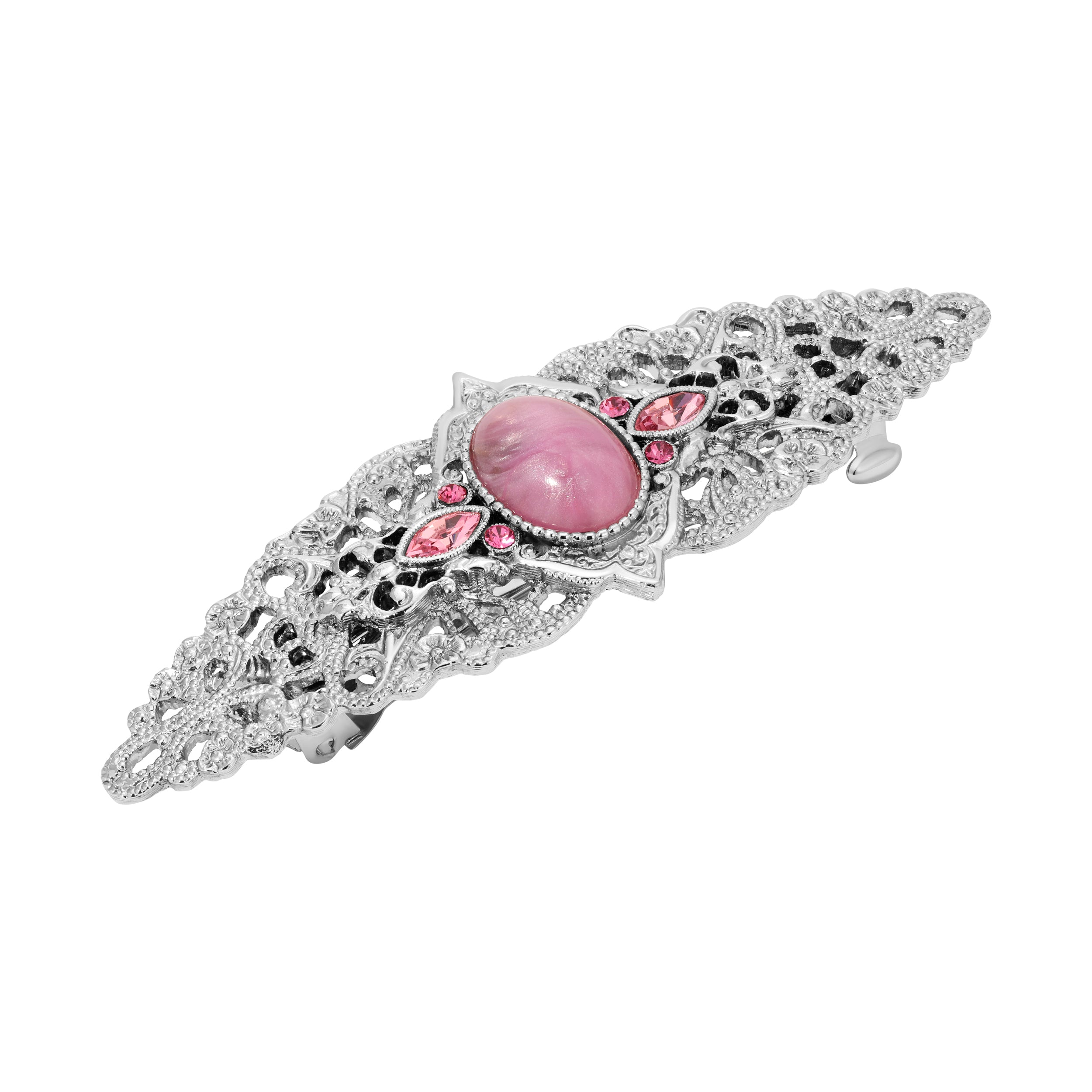 1928 Jewelry Roseate Paradise Oval Coral Quartz Stone Filigree Hair Barrette