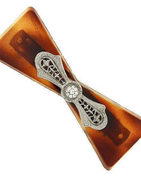 1928 Jewelry Brown Tortoise Filigree And Crystal Accent Hair Barrette