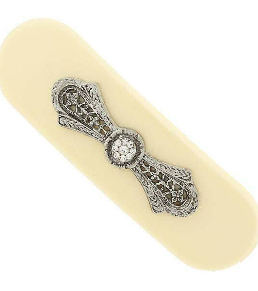 1928 Jewelry Ivory Color Filigree With Crystal Accent Hair Clip