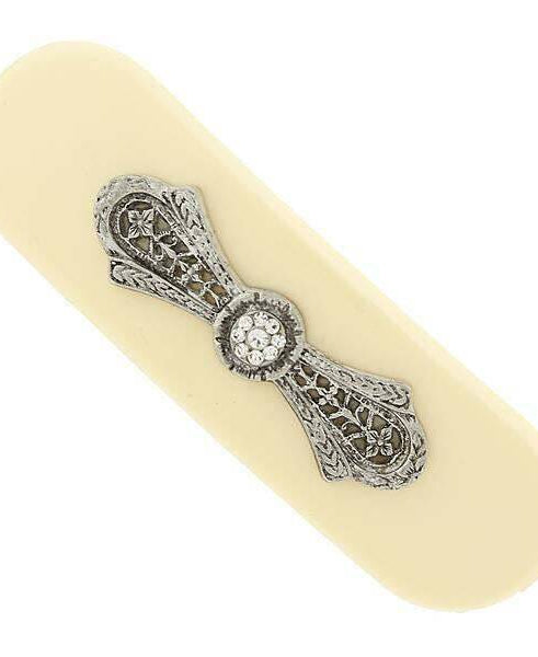 1928 Jewelry Ivory Color Filigree With Crystal Accent Hair Clip
