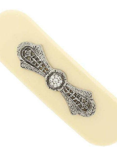 1928 Jewelry Ivory Color Filigree With Crystal Accent Hair Clip