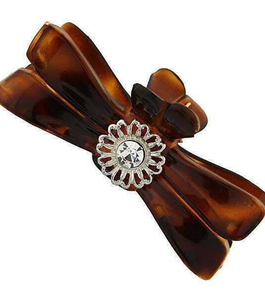 1928 Jewelry Brown Tortoise Filigree And Crystal Accent Small Claw Hair Clip