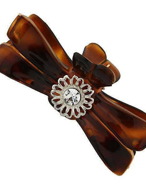 1928 Jewelry Brown Tortoise Filigree And Crystal Accent Small Claw Hair Clip