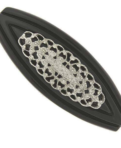 1928 Jewelry Silver Filigree Black Hair Barrette