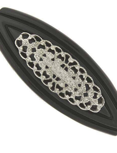 1928 Jewelry Silver Filigree Black Hair Barrette