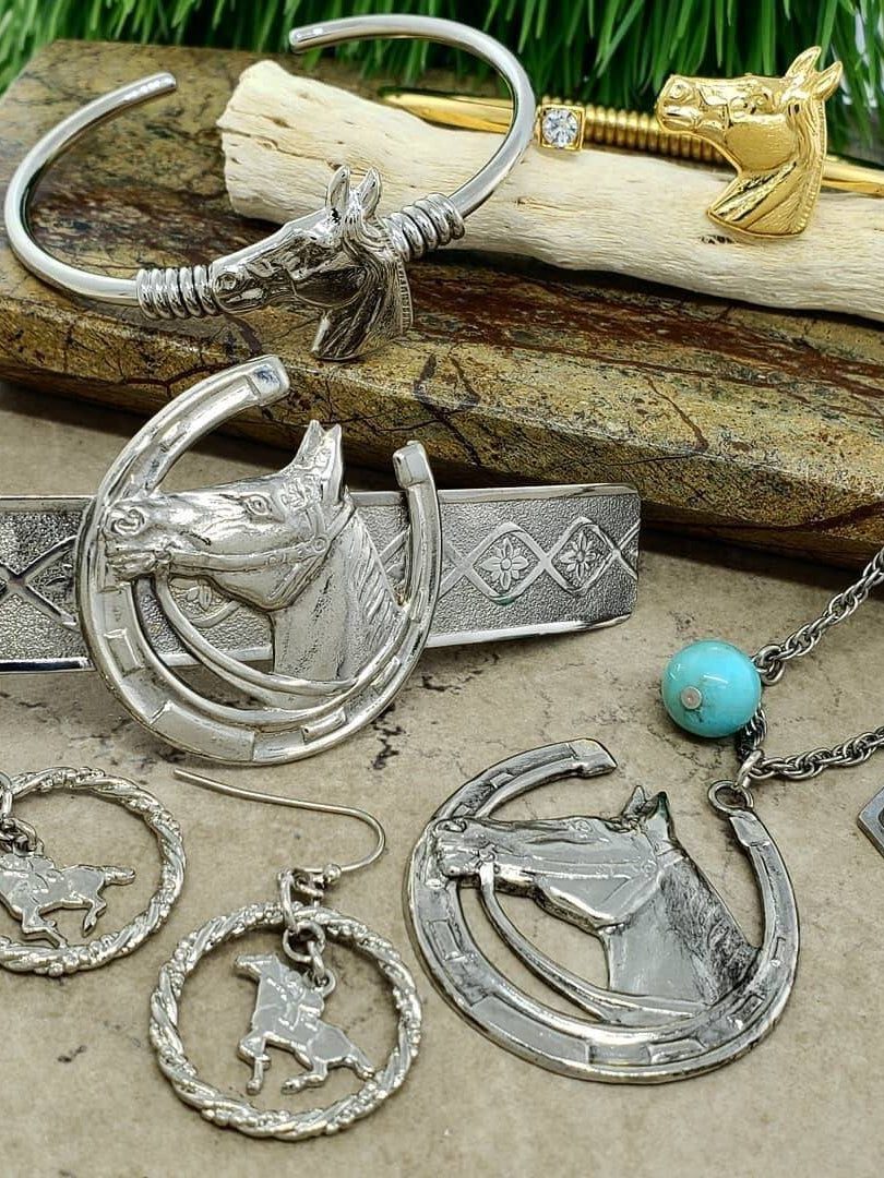 1928 Jewelry Horseshoe And Horse Hair Barrette