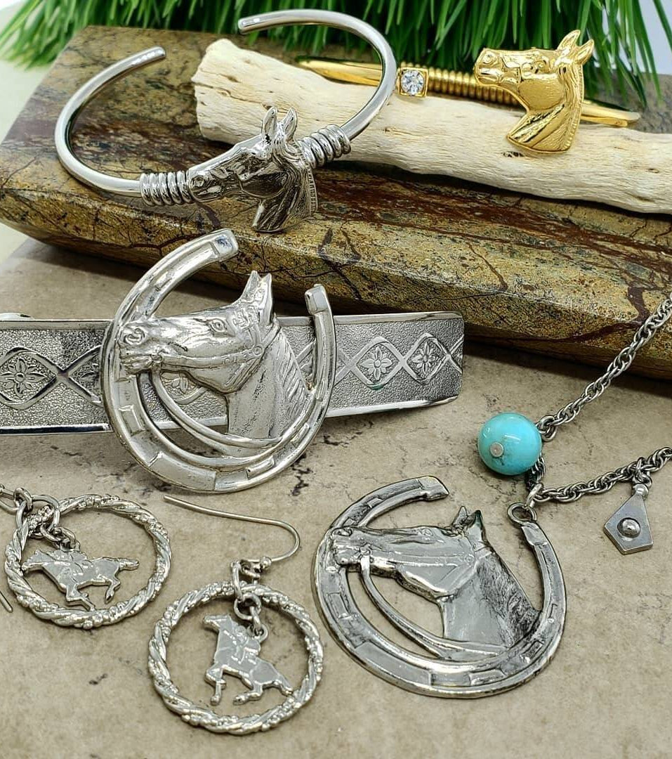 1928 Jewelry Horseshoe And Horse Hair Barrette