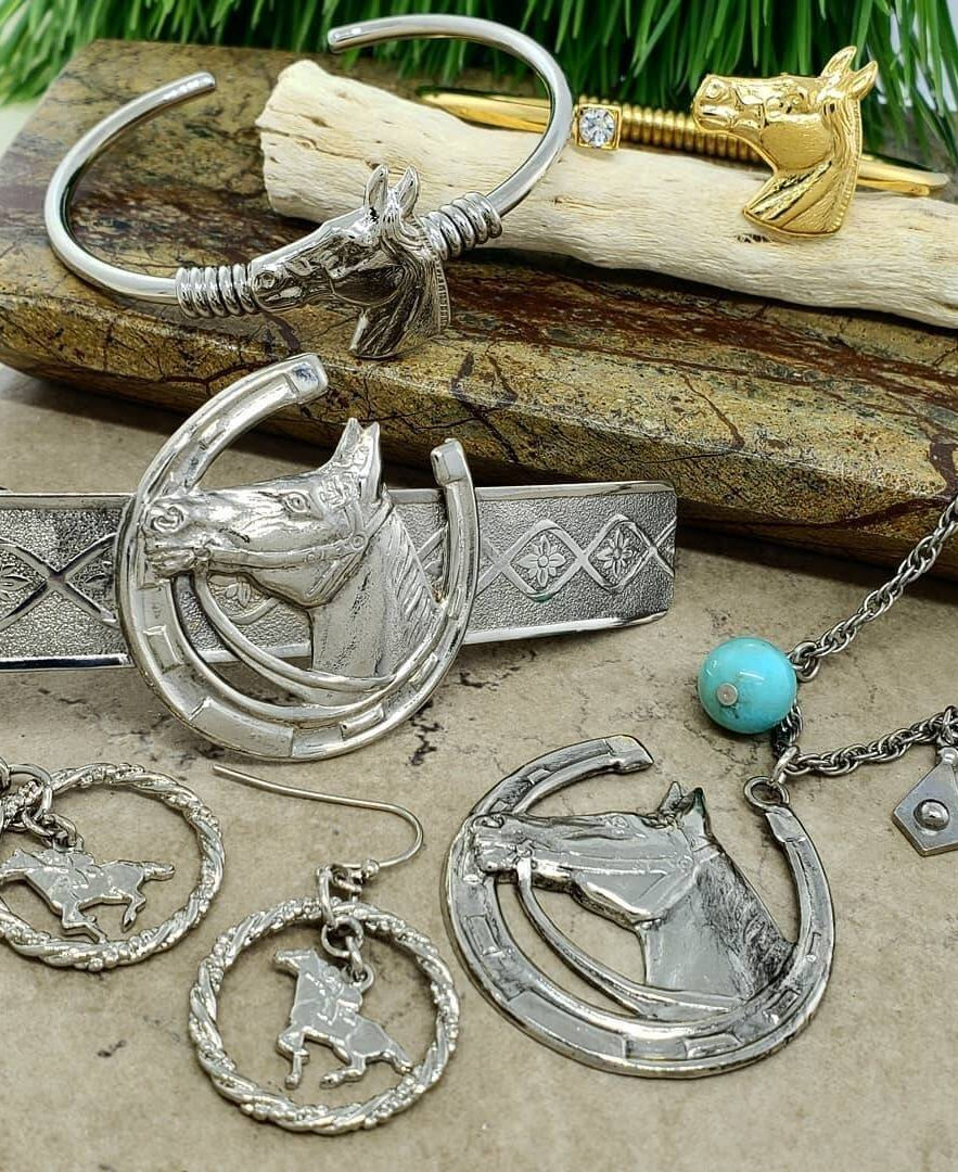 1928 Jewelry Horseshoe And Horse Hair Barrette