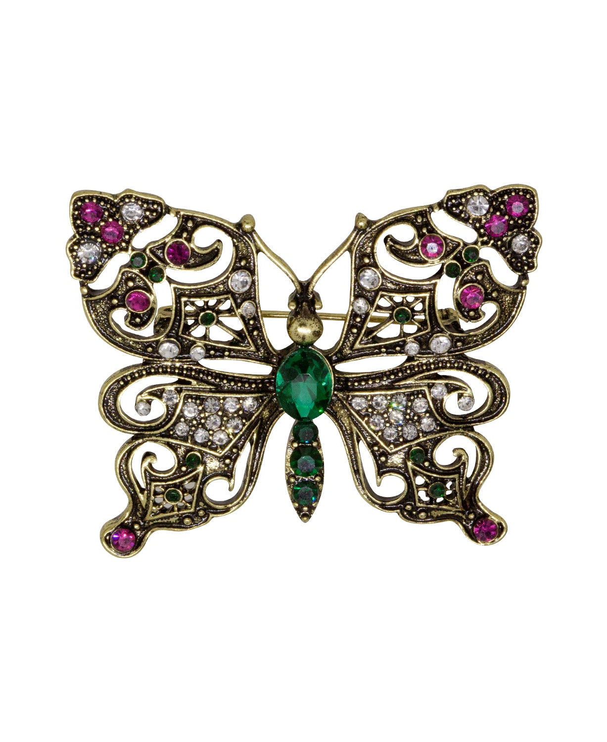 Regency Green & Fuchsia Crystals Butterfly Brooch