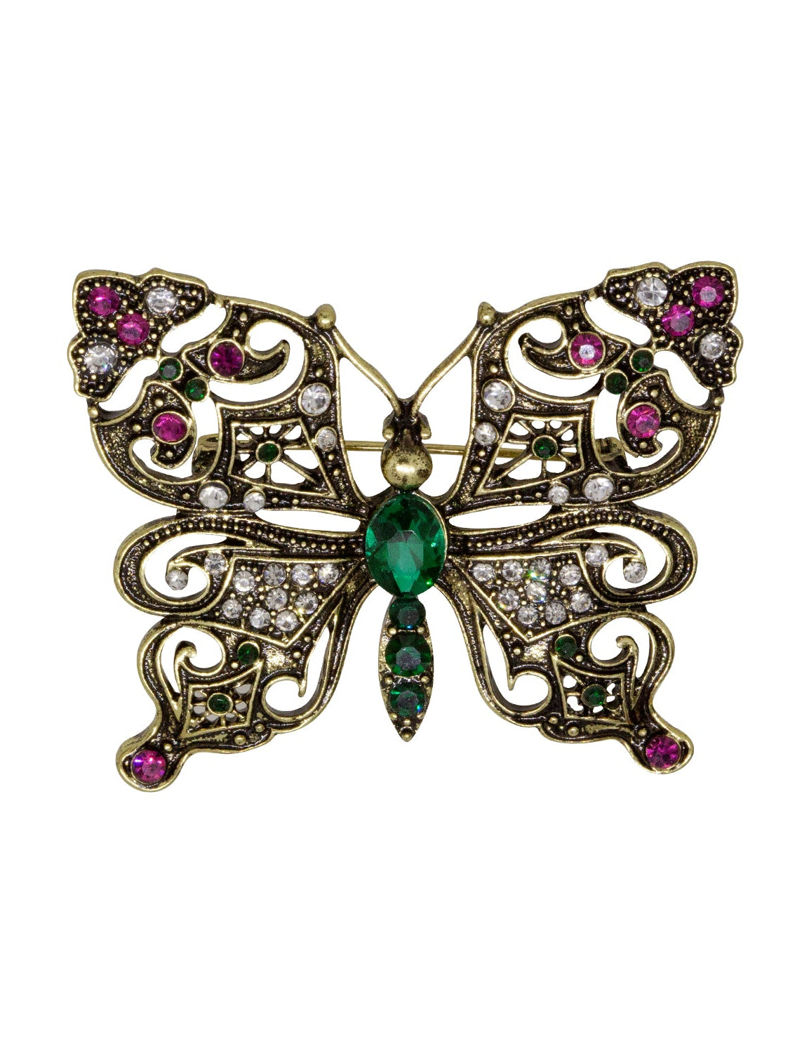 Regency Green & Fuchsia Crystals Butterfly Brooch