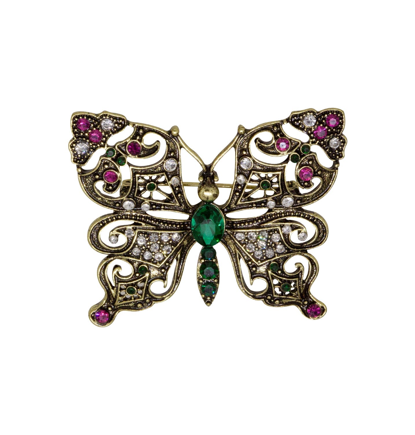 Regency Green & Fuchsia Crystals Butterfly Brooch