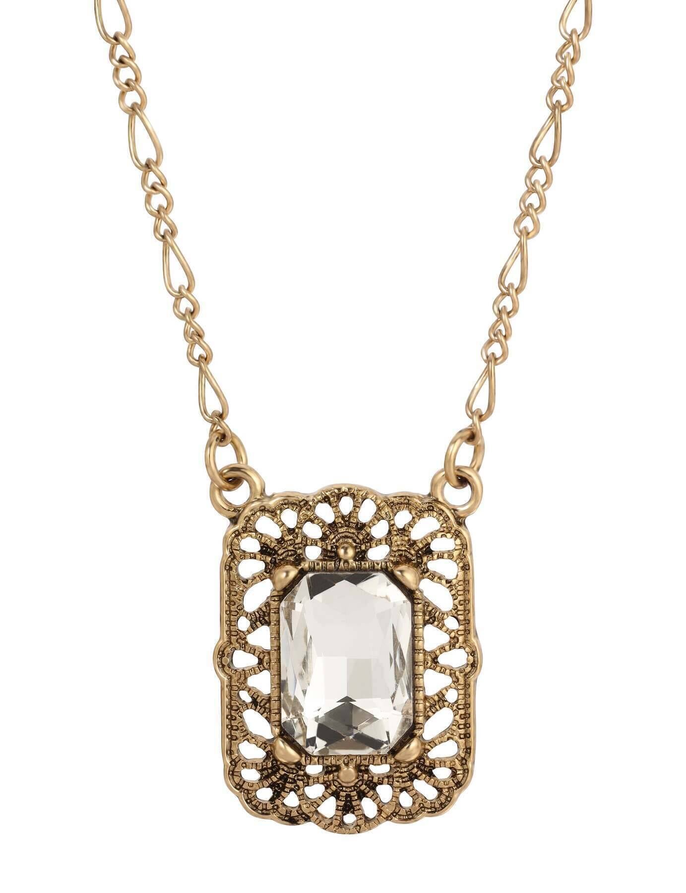 Regency Brontë Filigree Octagon Crystal Pendant Necklace 16" + 3" Extender