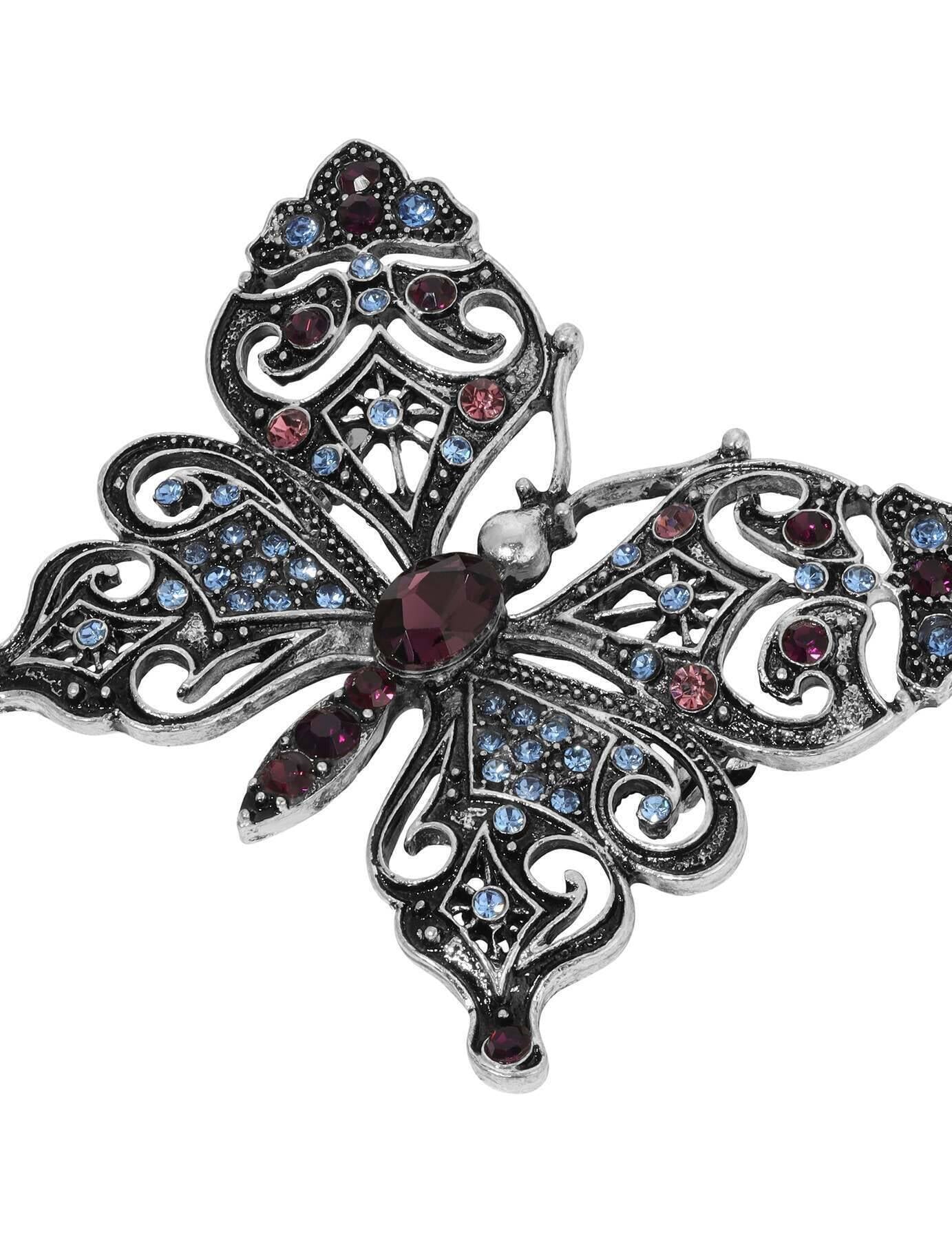 Regency Antiqued Butterfly Multi Color Crystals Brooch