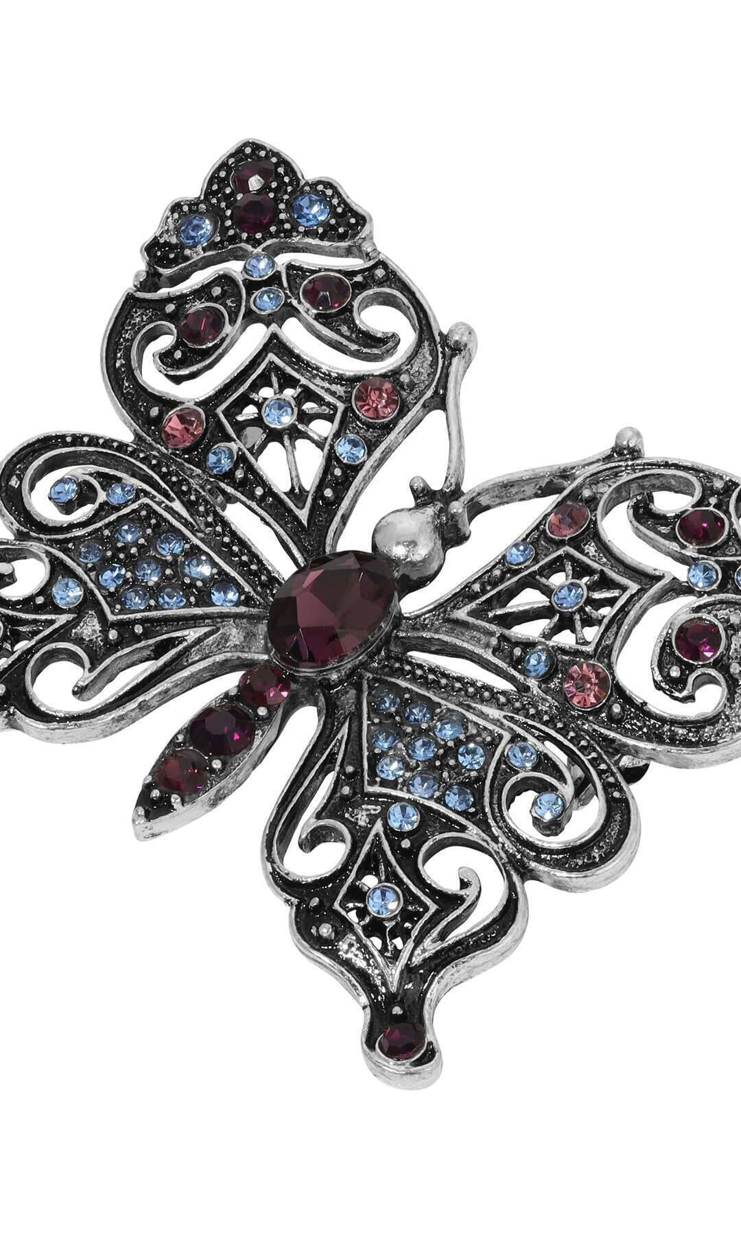 Regency Antiqued Butterfly Multi Color Crystals Brooch
