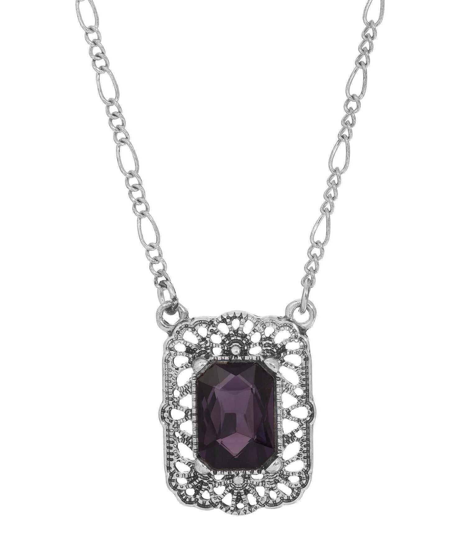 Regency Brontë Filigree Amethyst Octagon Crystal Pendant Necklace 16" + 3" Extender