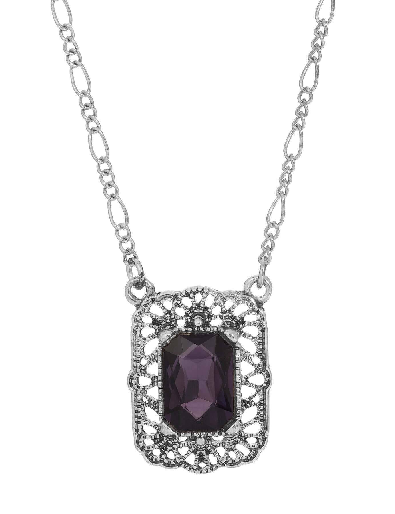 Regency Brontë Filigree Amethyst Octagon Crystal Pendant Necklace 16" + 3" Extender
