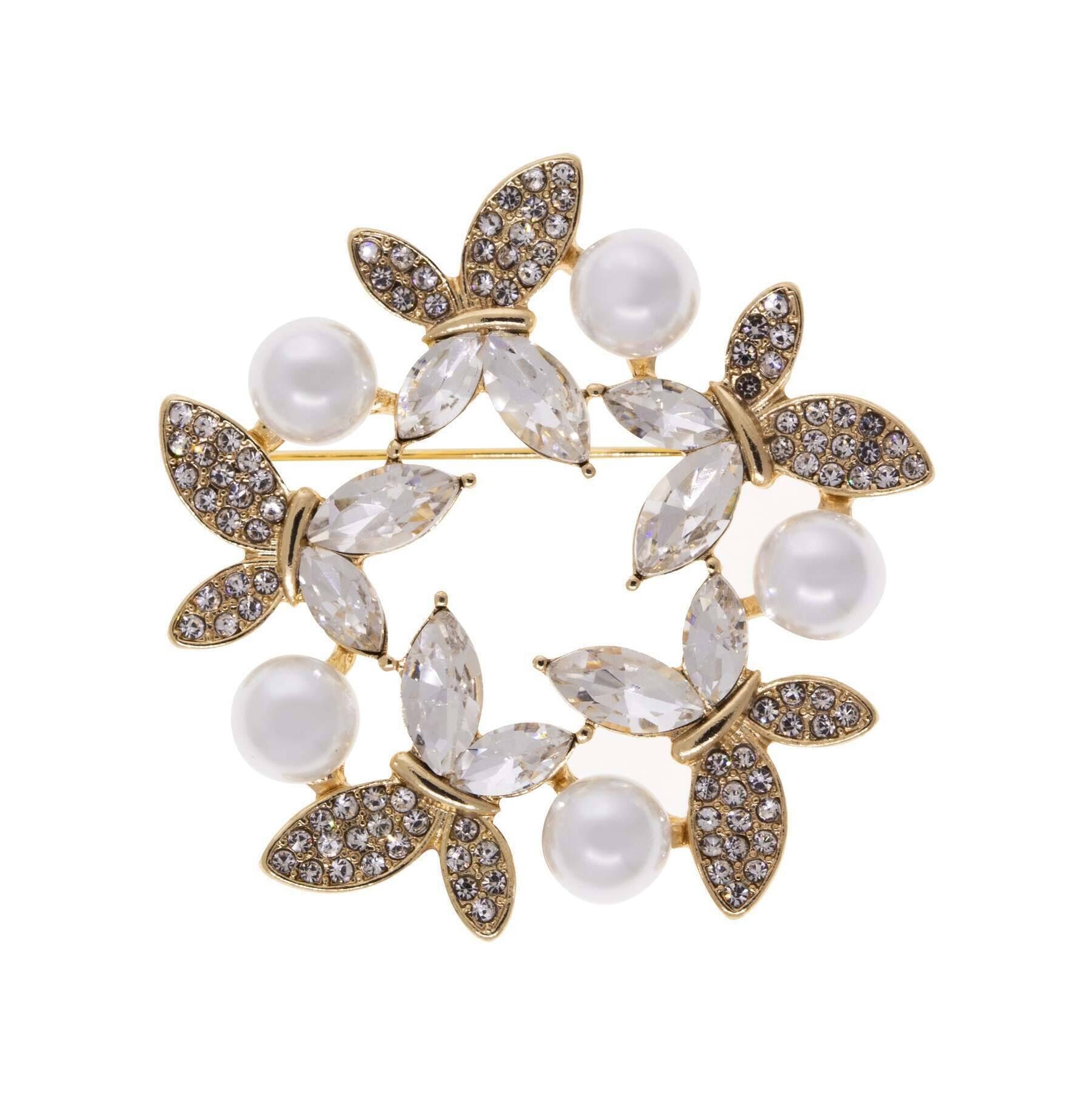 1928 Jewelry Enchanted Crystal & Faux Pearl Butterfly Symphony Pin