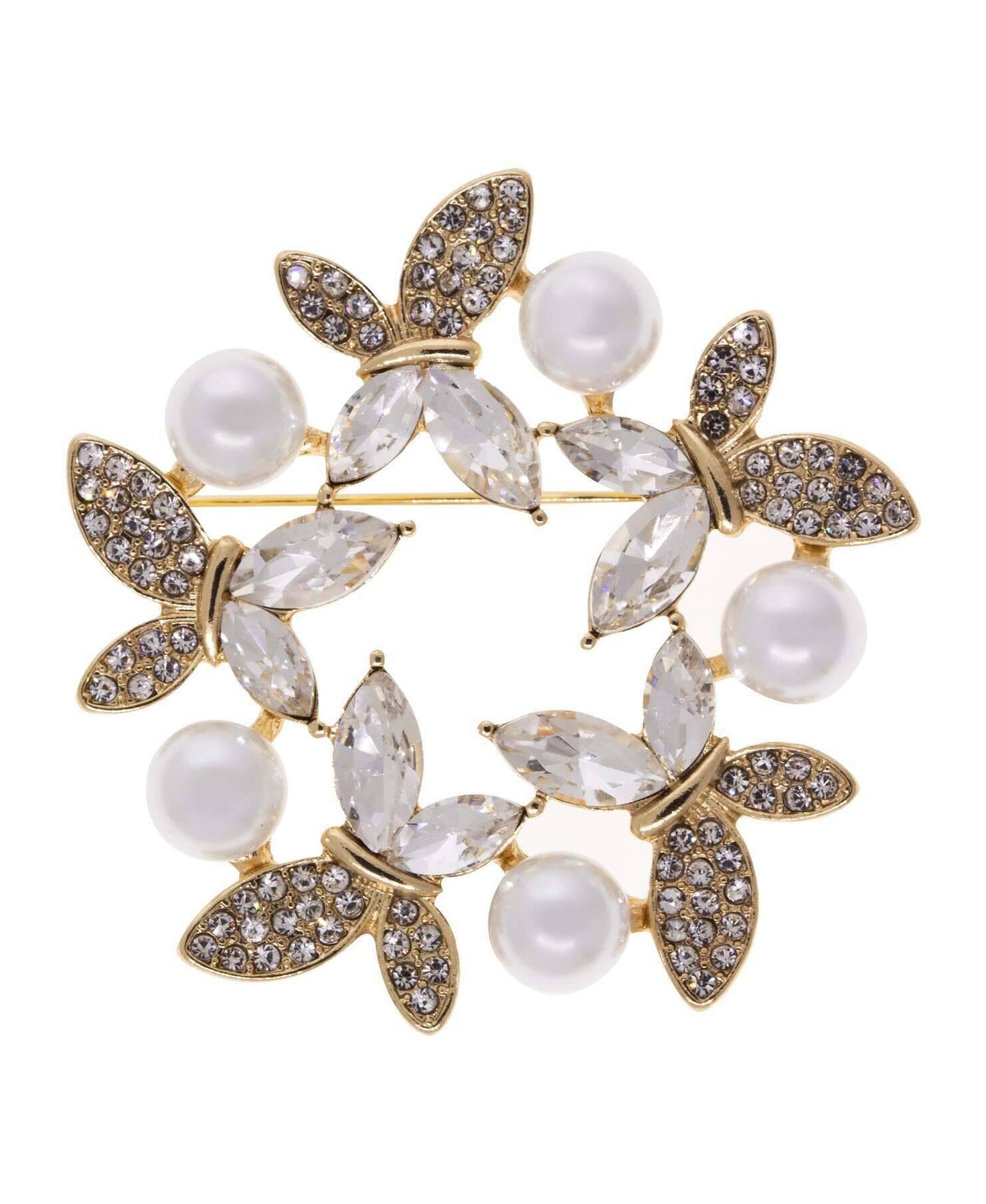 1928 Jewelry Enchanted Crystal & Faux Pearl Butterfly Symphony Pin