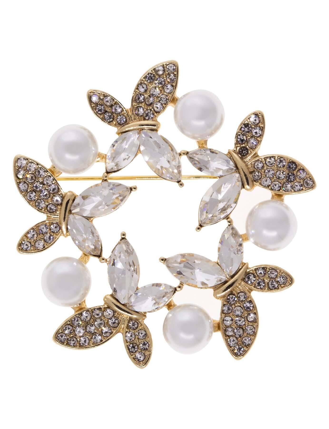 1928 Jewelry Enchanted Crystal & Faux Pearl Butterfly Symphony Pin
