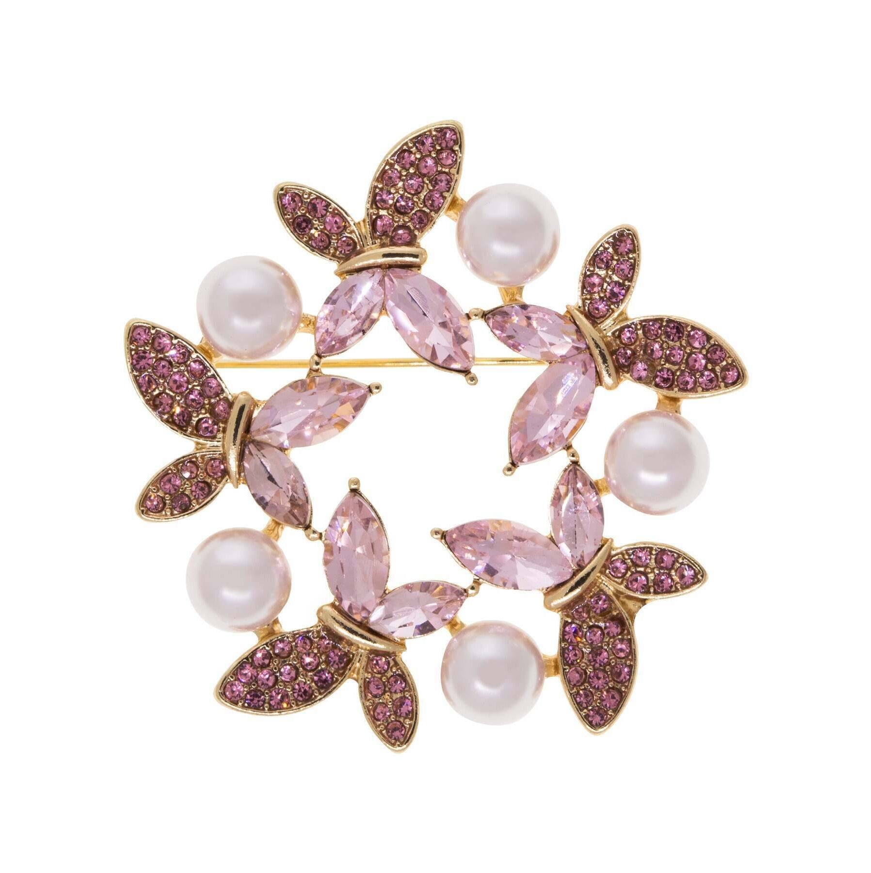 1928 Jewelry Enchanted Crystal & Faux Pearl Butterfly Symphony Pin