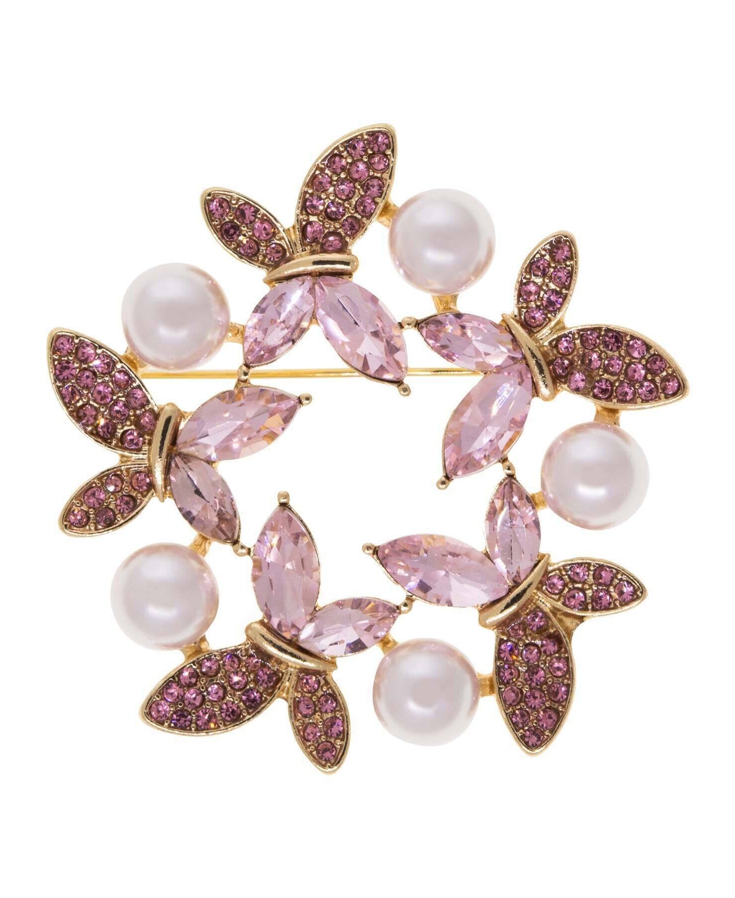 1928 Jewelry Enchanted Crystal & Faux Pearl Butterfly Symphony Pin