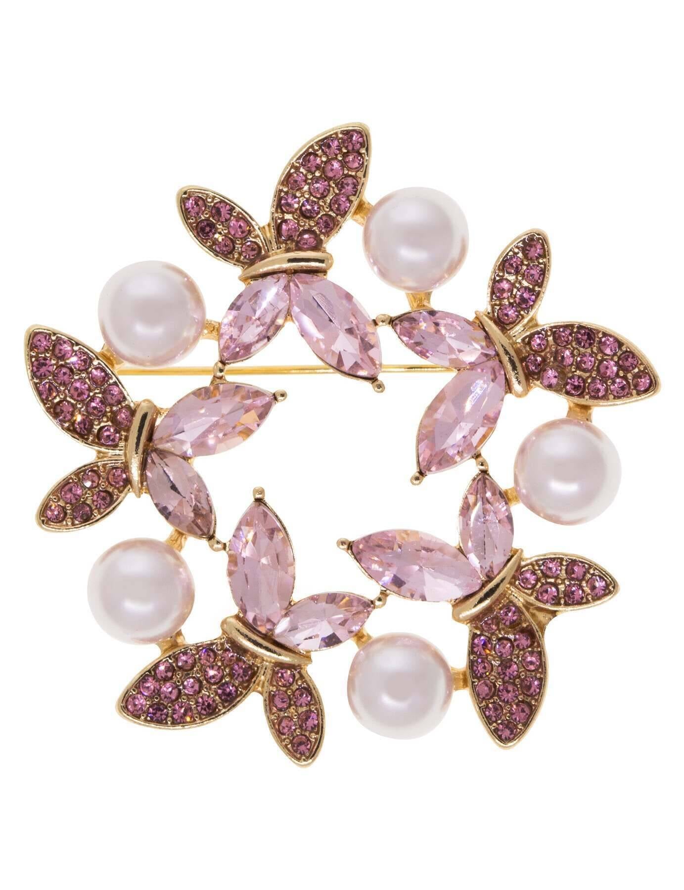 1928 Jewelry Enchanted Crystal & Faux Pearl Butterfly Symphony Pin